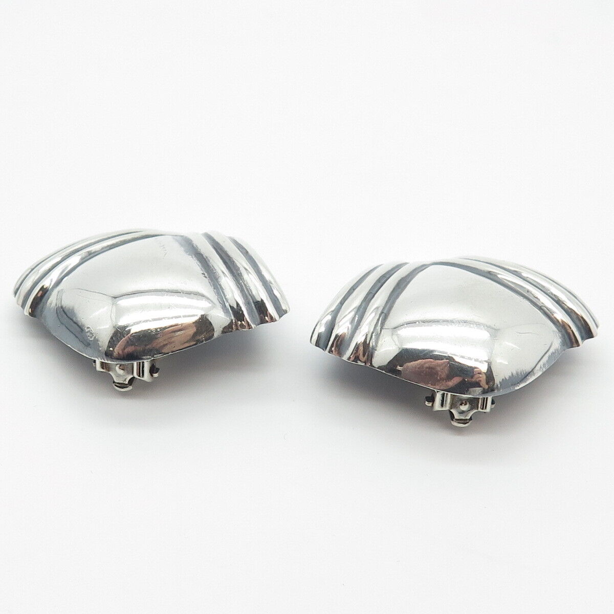 925 Sterling Silver Vintage Ribbed Clip On Earrings