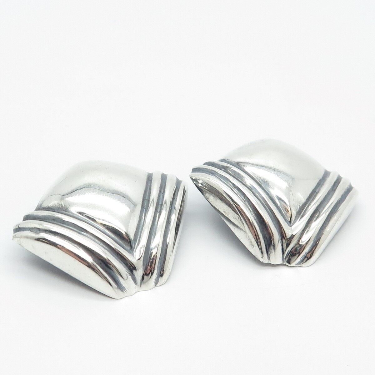 925 Sterling Silver Vintage Ribbed Clip On Earrings