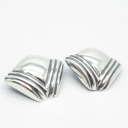 925 Sterling Silver Vintage Ribbed Clip On Earrings