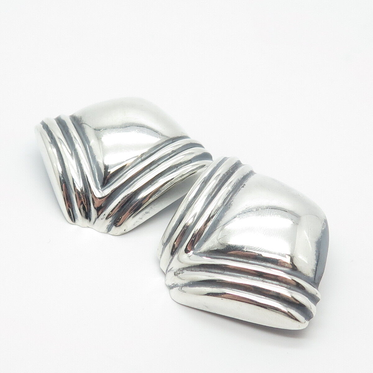 925 Sterling Silver Vintage Ribbed Clip On Earrings