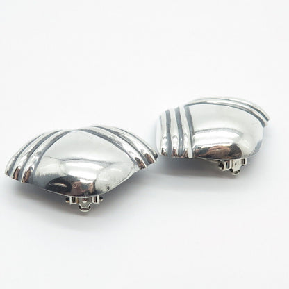 925 Sterling Silver Vintage Ribbed Clip On Earrings