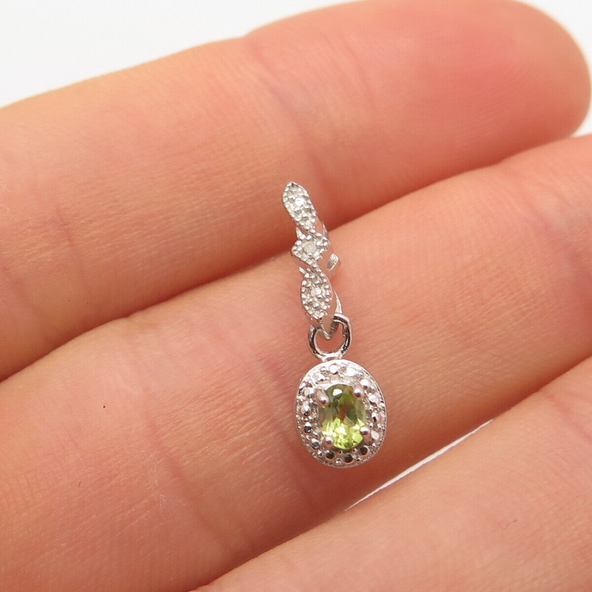 925 Sterling Silver Real Diamond Accent & Peridot Gem Charm Pendant