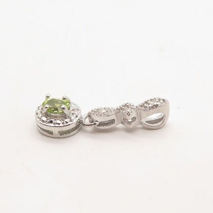 925 Sterling Silver Real Diamond Accent & Peridot Gem Charm Pendant