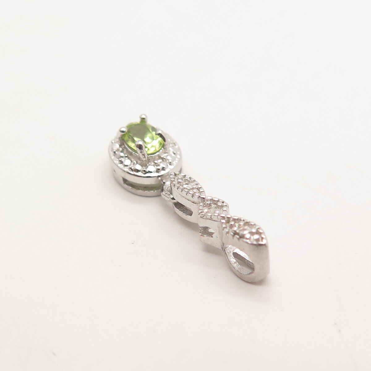 925 Sterling Silver Real Diamond Accent & Peridot Gem Charm Pendant