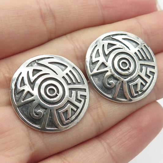 925 Sterling Silver Vintage Tribal Round Cufflinks