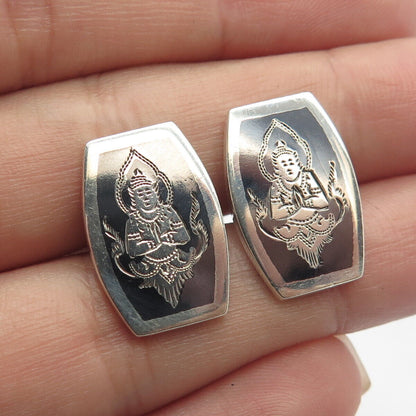 925 Sterling Silver Vintage Niello Hindu Goddess Cufflinks