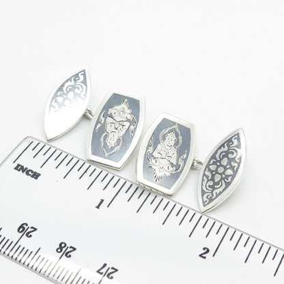 925 Sterling Silver Vintage Niello Hindu Goddess Cufflinks