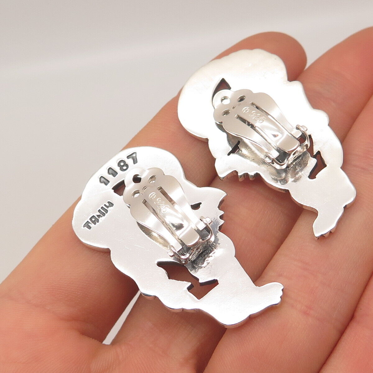 925 Sterling Silver Vintage Mexico Tribal Clip On Earrings