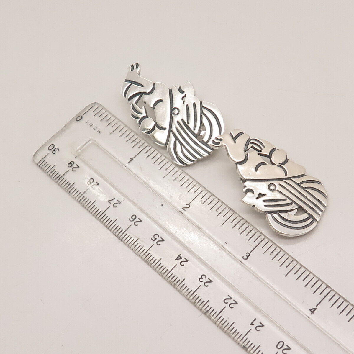 925 Sterling Silver Vintage Mexico Tribal Clip On Earrings