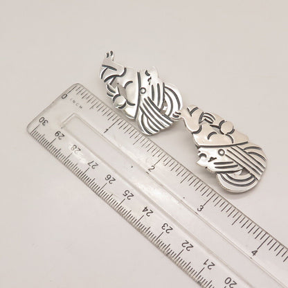 925 Sterling Silver Vintage Mexico Tribal Clip On Earrings