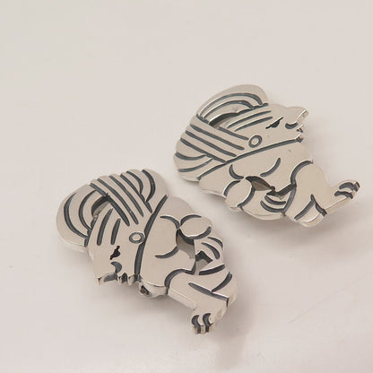 925 Sterling Silver Vintage Mexico Tribal Clip On Earrings