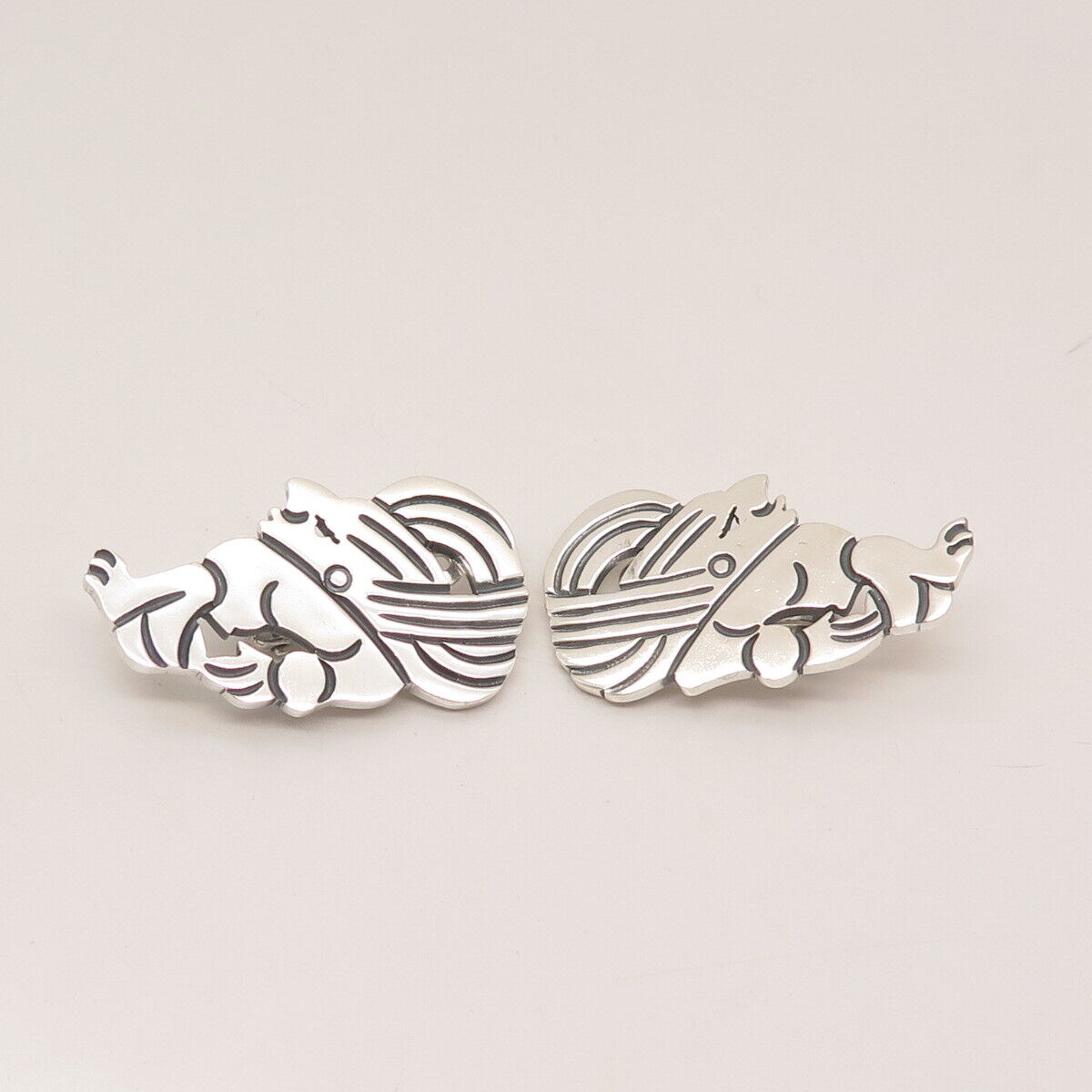 925 Sterling Silver Vintage Mexico Tribal Clip On Earrings