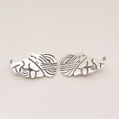 925 Sterling Silver Vintage Mexico Tribal Clip On Earrings