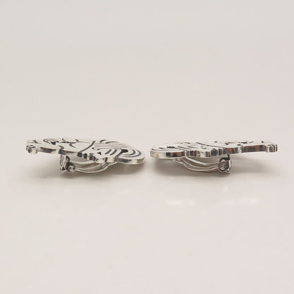 925 Sterling Silver Vintage Mexico Tribal Clip On Earrings