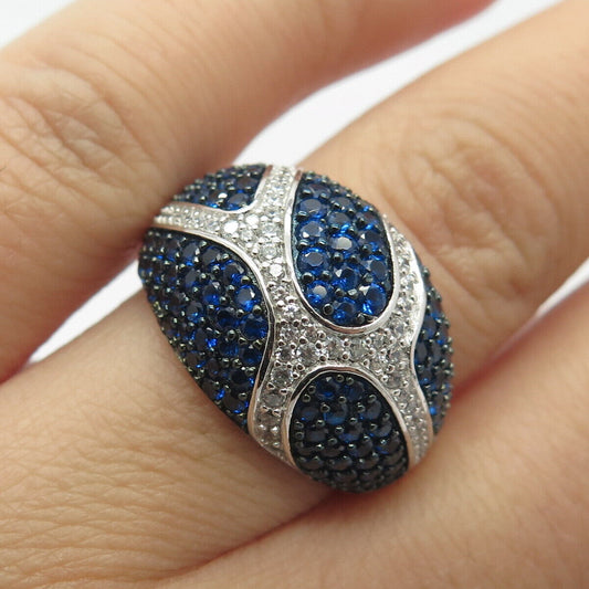 925 Sterling Silver White & Blue C Z Ring Size 7.25