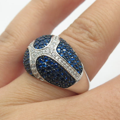 925 Sterling Silver White & Blue C Z Ring Size 7.25