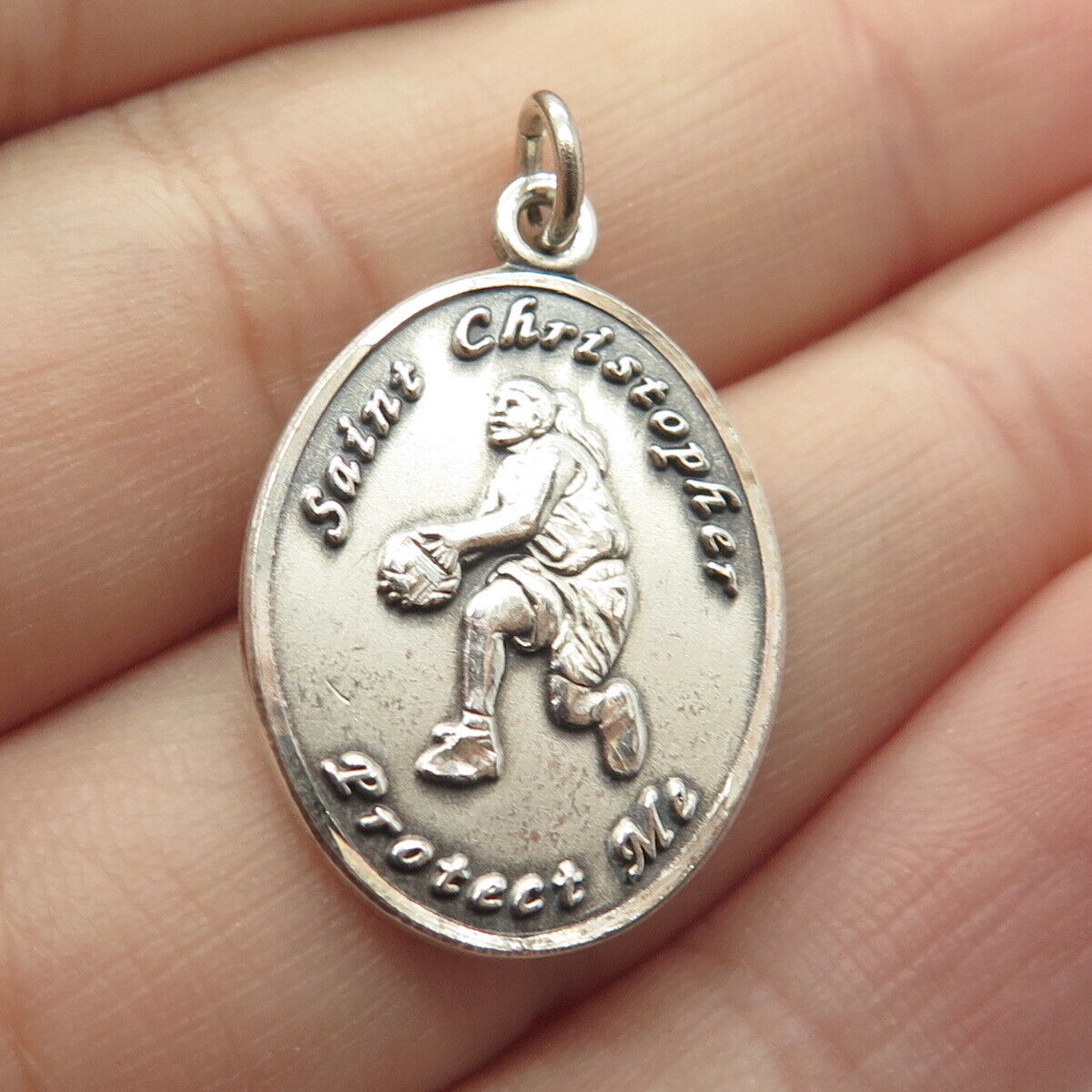 925 Sterling Silver Vintage St. Christopher Religious Pendant