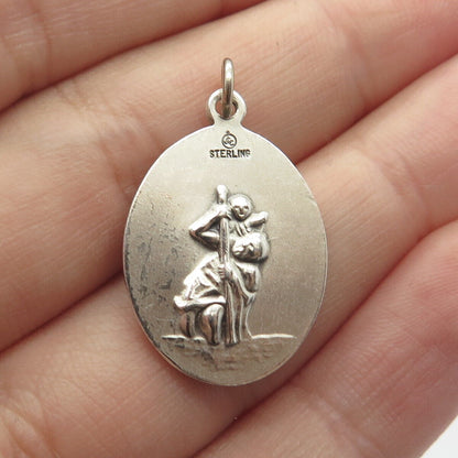 925 Sterling Silver Vintage St. Christopher Religious Pendant