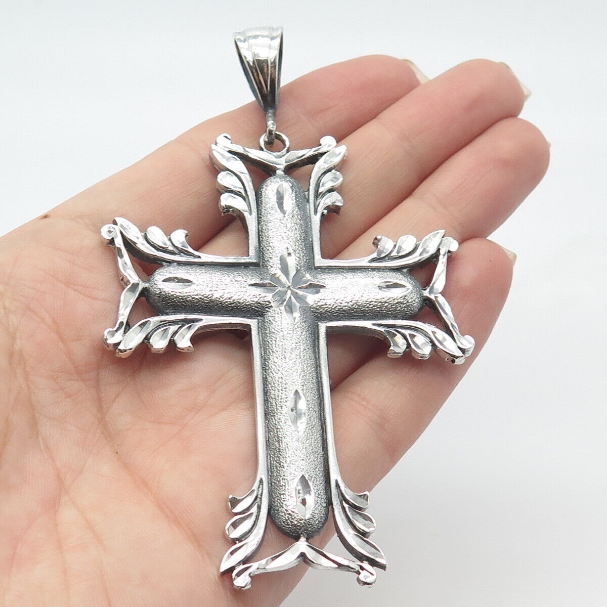 925 Sterling Silver Vintage Ornate Religious Cross Pendant