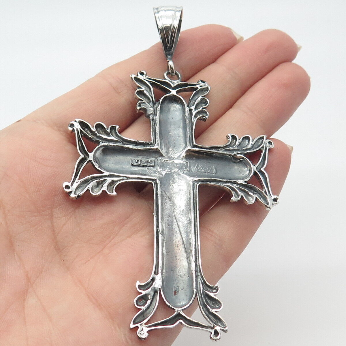 925 Sterling Silver Vintage Ornate Religious Cross Pendant