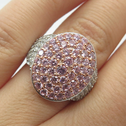 925 Sterling Silver PJC Pink C Z Oval Ring Size 6.75