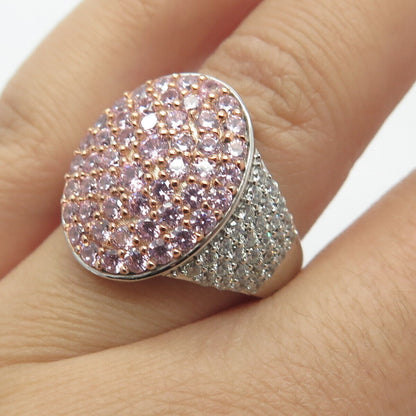 925 Sterling Silver PJC Pink C Z Oval Ring Size 6.75