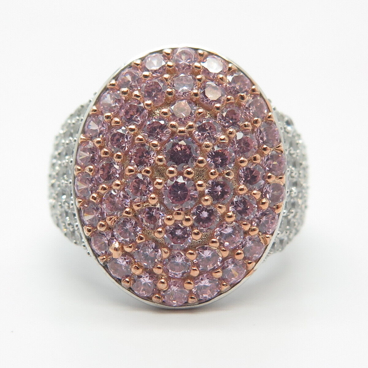 925 Sterling Silver PJC Pink C Z Oval Ring Size 6.75