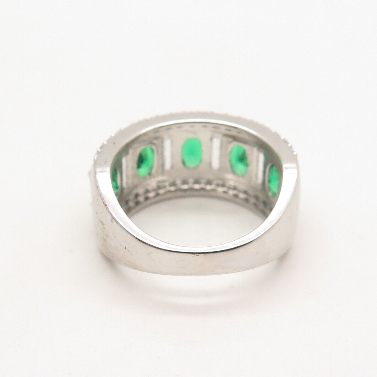 925 Sterling Silver Real Chrome Diopside Gemstone & Green C Z Ring Size 8