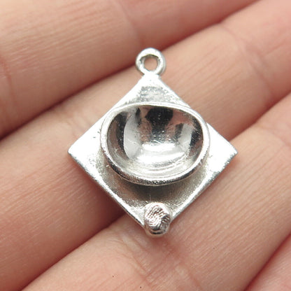 925 Sterling Silver Vintage Letter "B" Initial Graduation Cap 3D Charm Pendant
