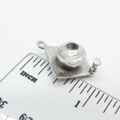925 Sterling Silver Vintage Letter "B" Initial Graduation Cap 3D Charm Pendant