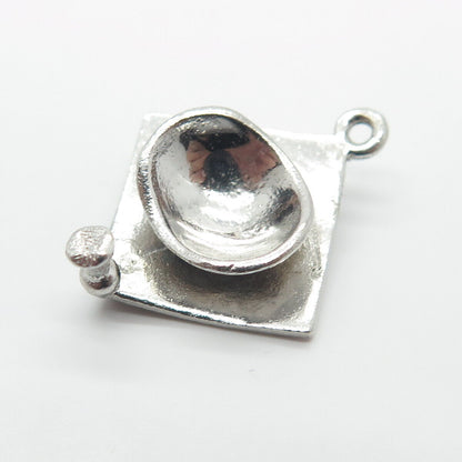 925 Sterling Silver Vintage Letter "B" Initial Graduation Cap 3D Charm Pendant