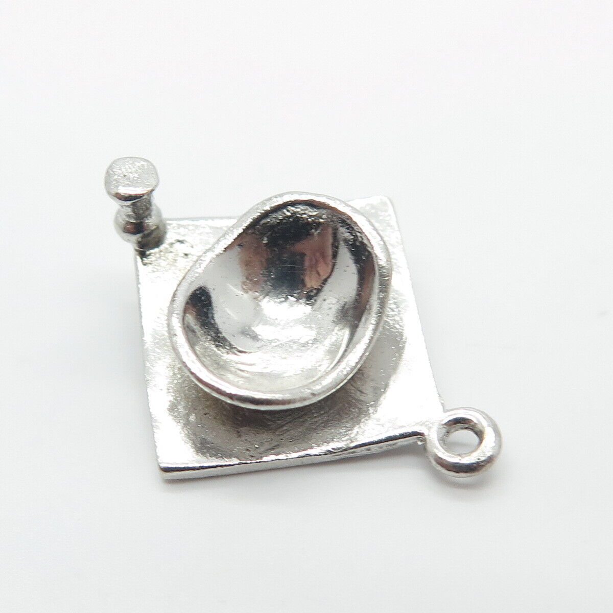 925 Sterling Silver Vintage Letter "B" Initial Graduation Cap 3D Charm Pendant