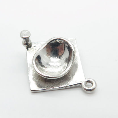 925 Sterling Silver Vintage Letter "B" Initial Graduation Cap 3D Charm Pendant