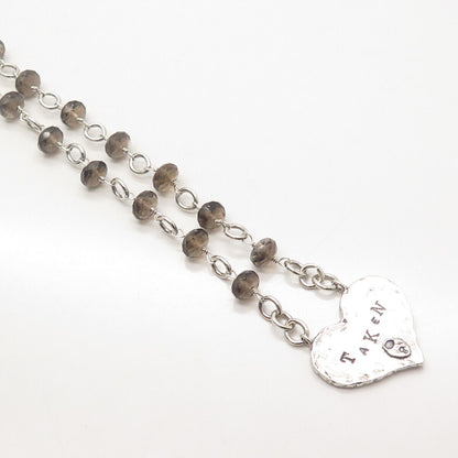 925 Sterling Silver Smoky Quartz "Taken Available" Heart Bead Chain Necklace 16"