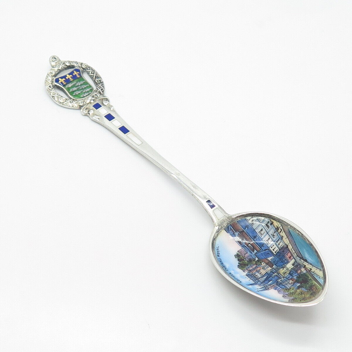 800 Silver Antique Germany Enamel "Loches Chateau Royal" Spoon