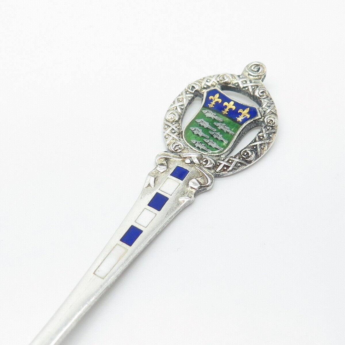 800 Silver Antique Germany Enamel "Loches Chateau Royal" Spoon