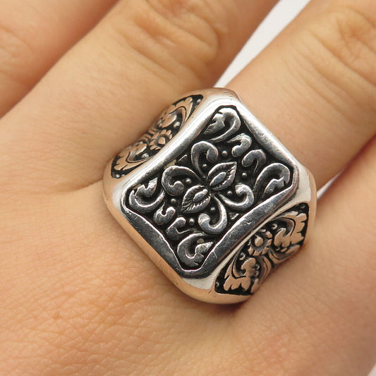 925 Sterling Silver Vintage Ornate Signet Ring Size 11