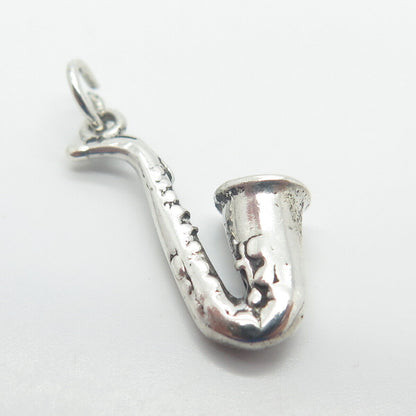 925 Sterling Silver Vintage Saxophone Musical Instrument Charm Pendant