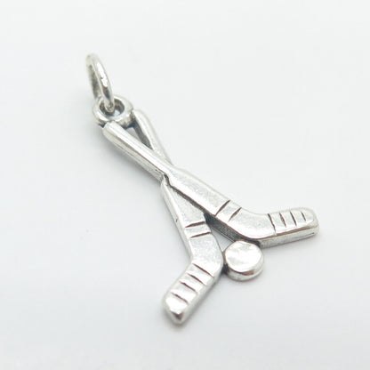 925 Sterling Silver Vintage Sun West Hockey Sticks & Puck Charm Pendant