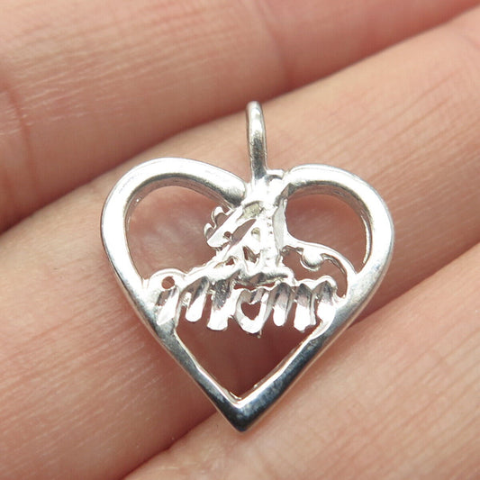 925 Sterling Silver Vintage "Mom" Love Heart Pendant