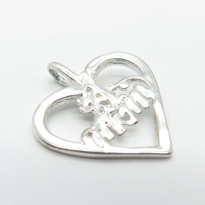 925 Sterling Silver Vintage "Mom" Love Heart Pendant