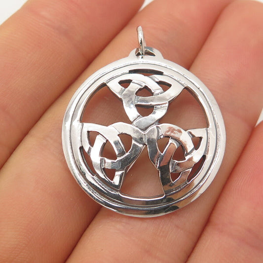 925 Sterling Silver Vintage AJB Triquetra Celtic Round Pendant