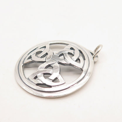 925 Sterling Silver Vintage AJB Triquetra Celtic Round Pendant