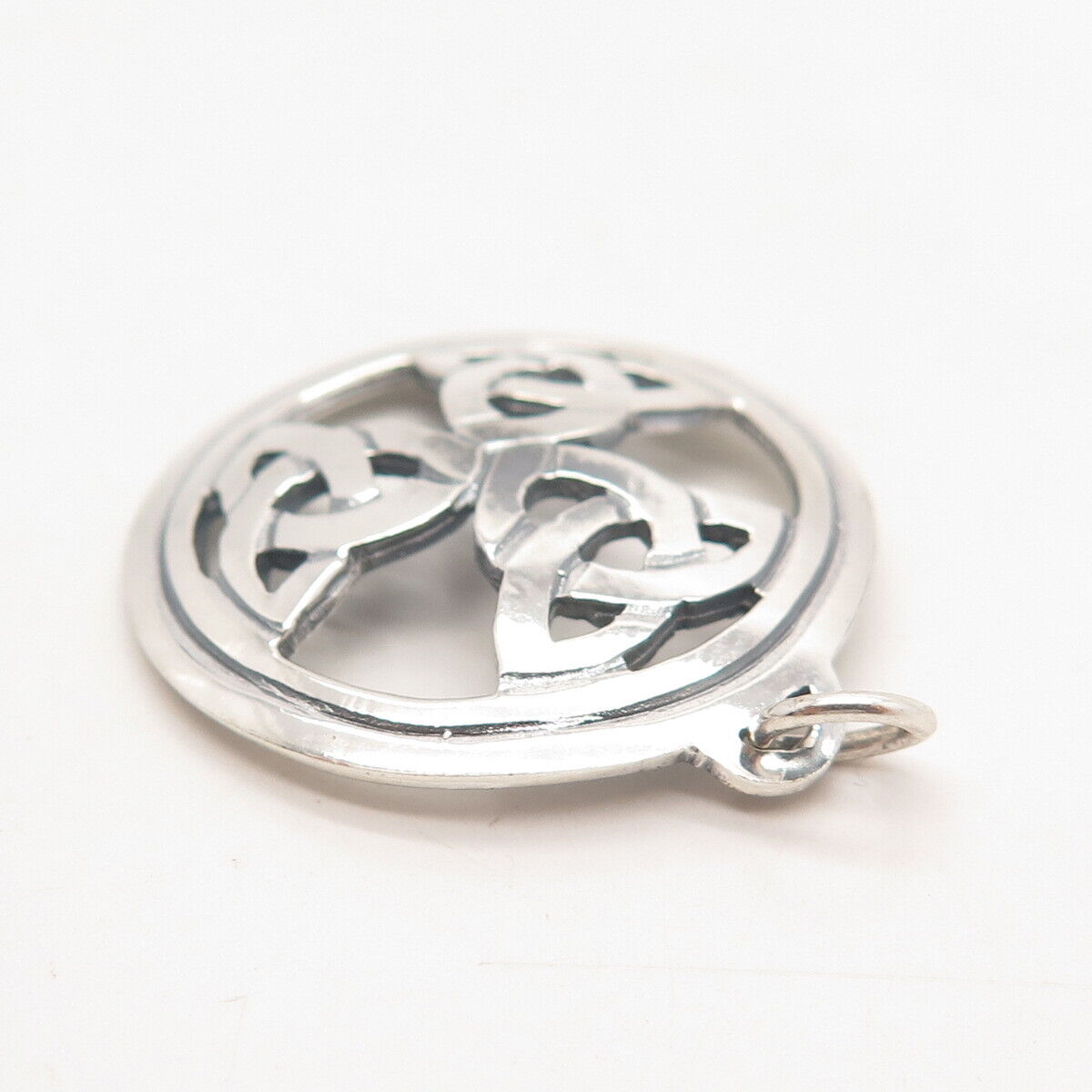 925 Sterling Silver Vintage AJB Triquetra Celtic Round Pendant