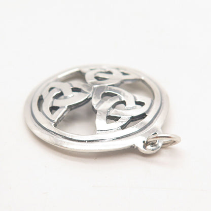 925 Sterling Silver Vintage AJB Triquetra Celtic Round Pendant