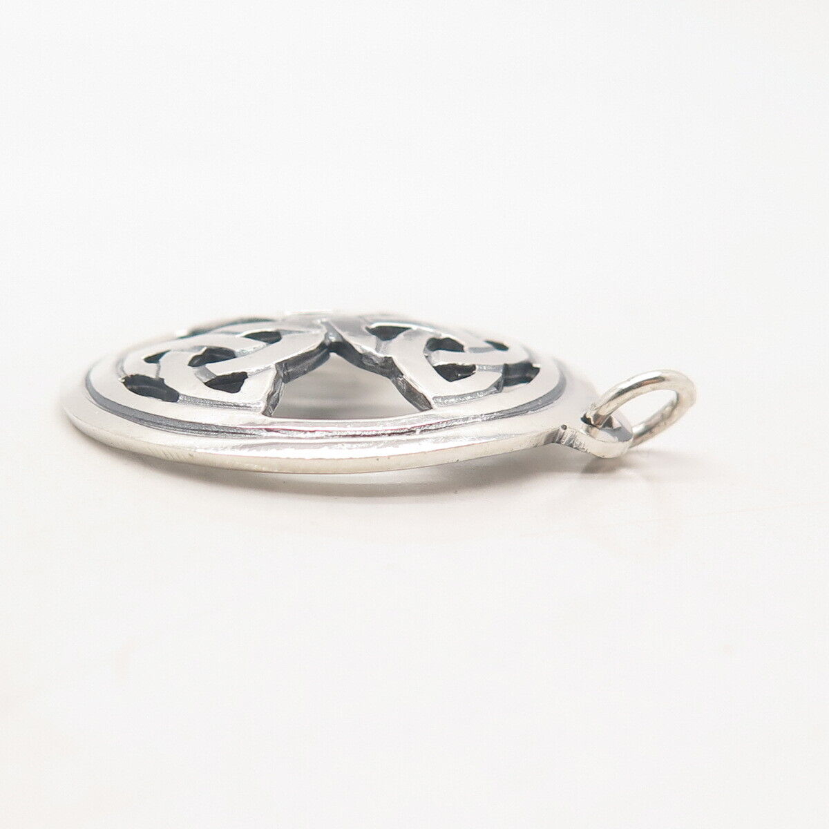 925 Sterling Silver Vintage AJB Triquetra Celtic Round Pendant