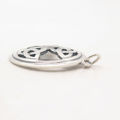 925 Sterling Silver Vintage AJB Triquetra Celtic Round Pendant