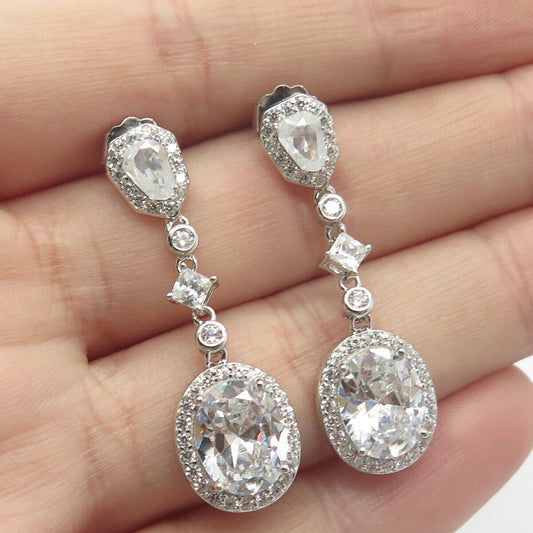 925 Sterling Silver Pave C Z Dangling Earrings