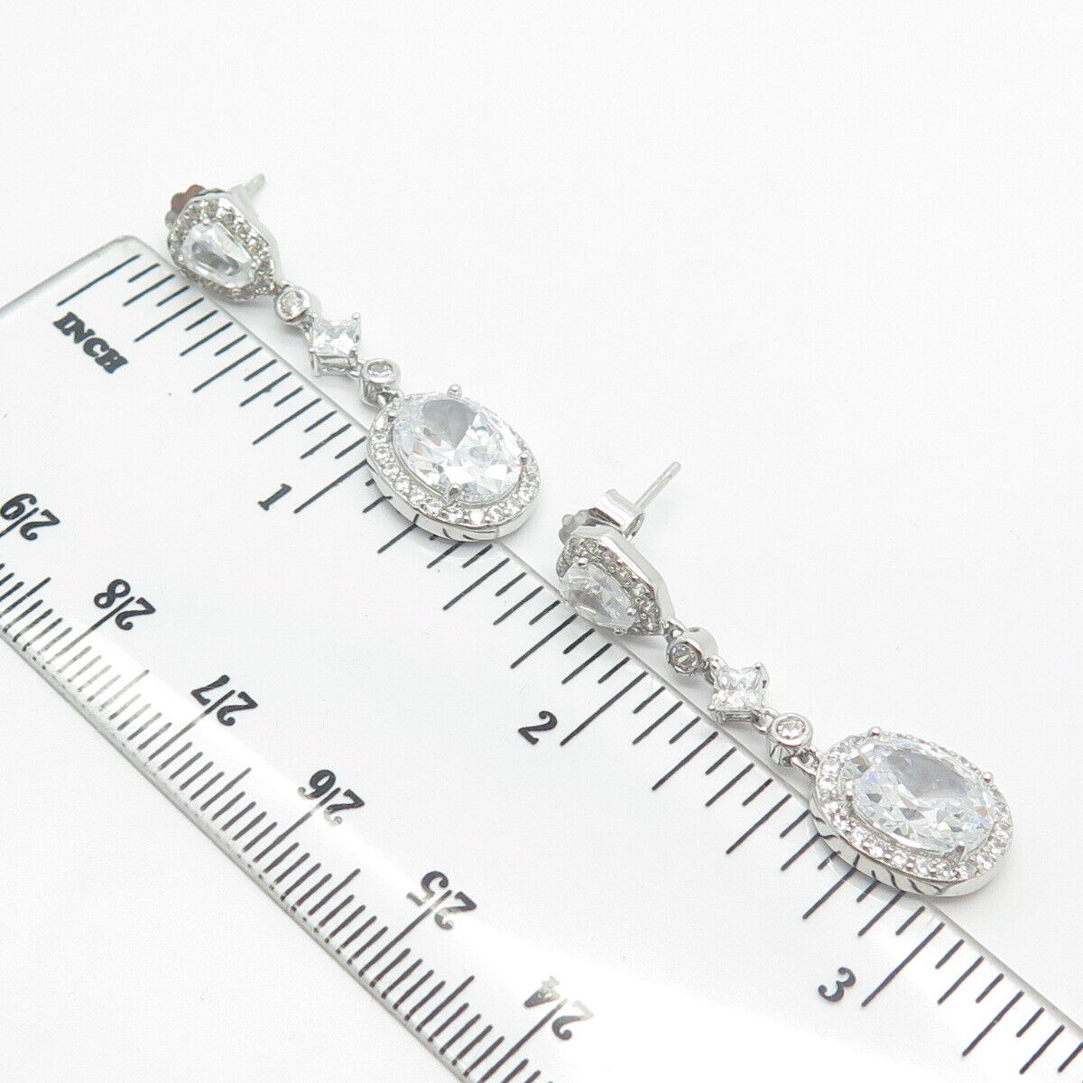 925 Sterling Silver Pave C Z Dangling Earrings