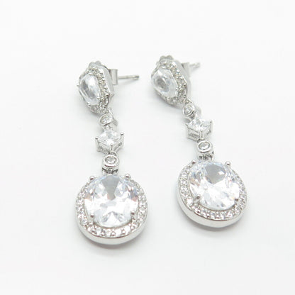 925 Sterling Silver Pave C Z Dangling Earrings